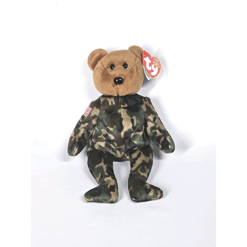 Ty Beanie Baby HERO the Camouflage Bear USA Flag 8 Inch Beans Plush Toy Vintage